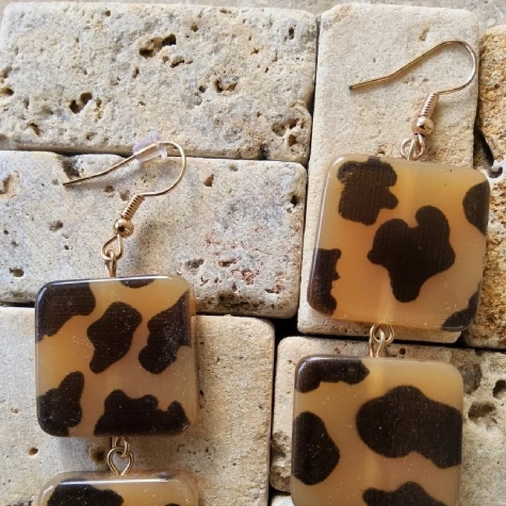 Plunder Design Leopard Print Square Dangle Earrings - Picture 3 of 3